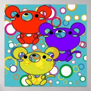Färgad Kittys on Circles-Kanvastrycket Poster