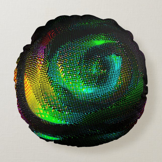 Färgad konstig spiral med tidningspapper som påver rund kudde (Framsidan)