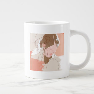 Färgad kontur av Female Porträtt Jumbo Mugg