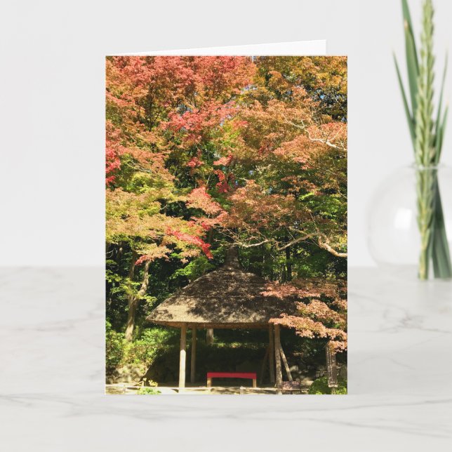 Färgad Maple Träd och Rest House Kort (Framsida)
