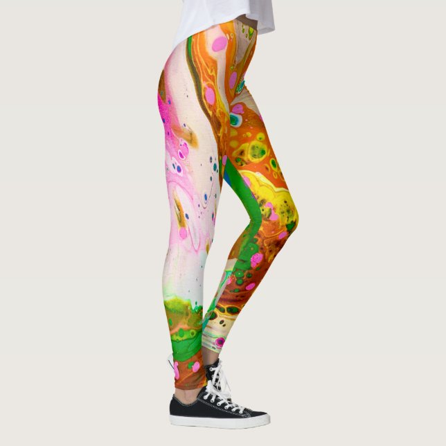 Färgad Marmorerad Abstrakt Swirl Leging Leggings (Höger)