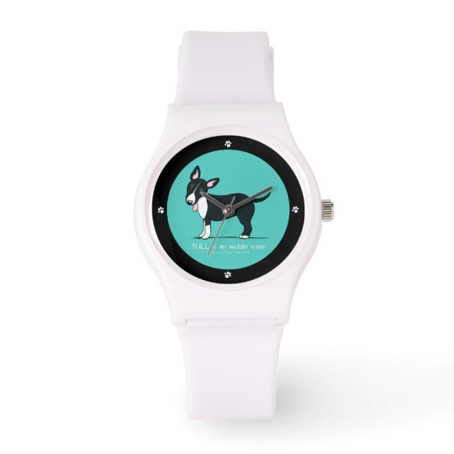 Färgad Miniature Bull Terrier Mitten Namn Armbandsur (Framsida)