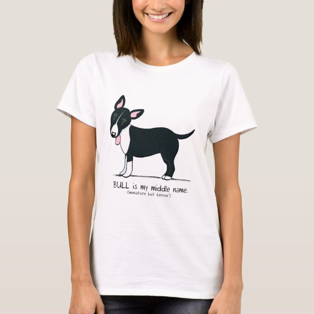 Färgad Miniature Bull Terrier Mitten Namn T Shirt (Framsida)
