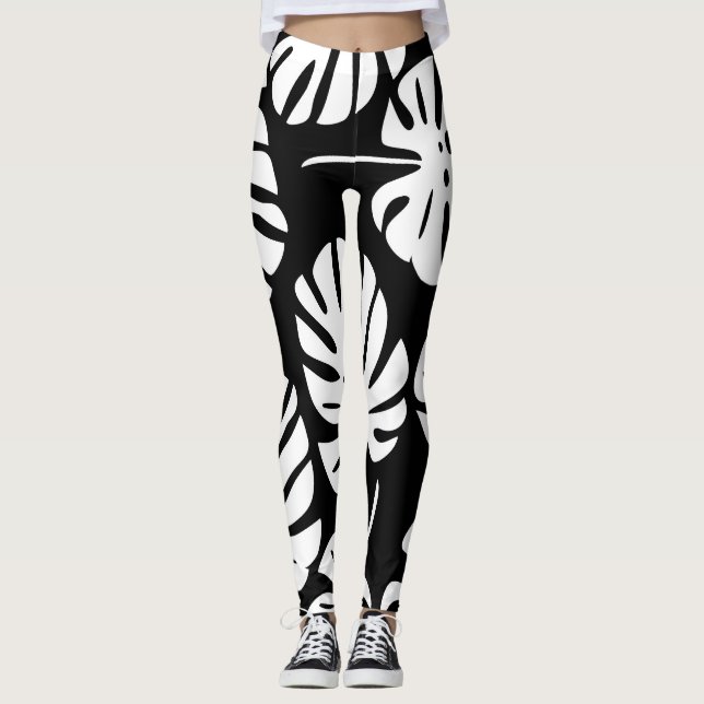Färgad Monstera Löv Blommigt Abstrakt  Leggings (Framsida)