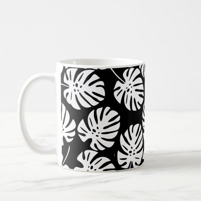 Färgad monstera löv sömlös mönster kaffemugg (Vänster)