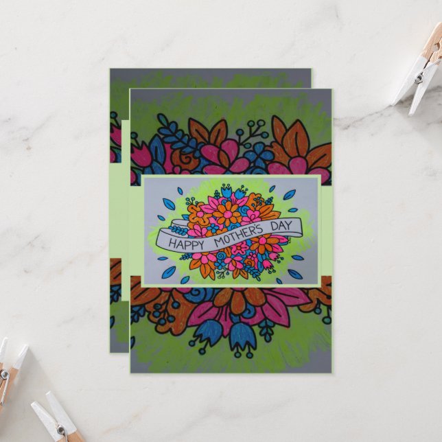 Färgad Mors dag-kort Inbjudningar (Fram/Back In Situ)