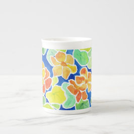 Färgad Nasturtiums Flowers on Blue Benporslin Mugg