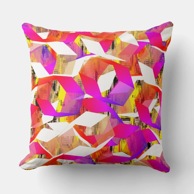 Färgad- och rosa-hexagoner över gultens pixelrelat kudde (Framsida)