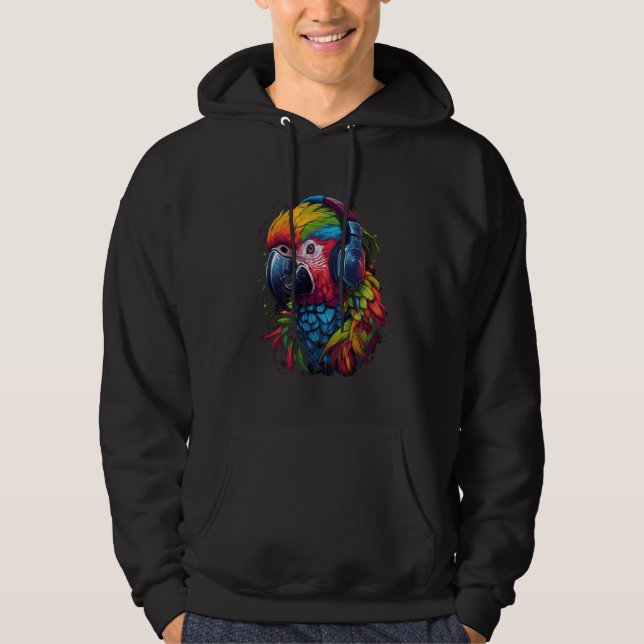 färgad papegoja DJ med hörlurar afrikanska papegoj Hoodie (Framsida)