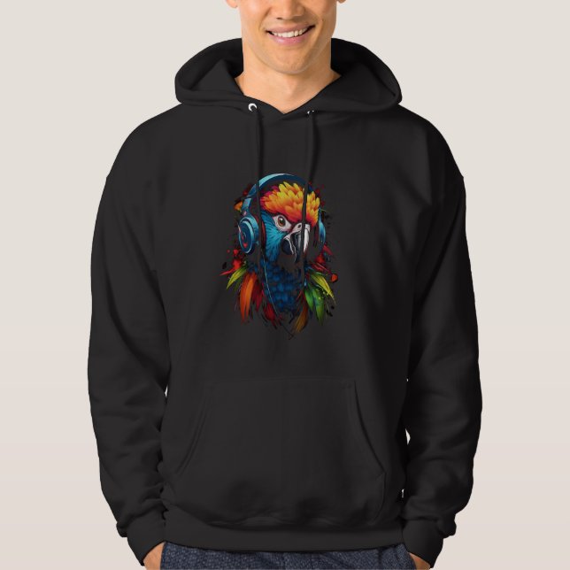 färgad papegoja DJ med hörlurar afrikanska papegoj Hoodie (Framsida)