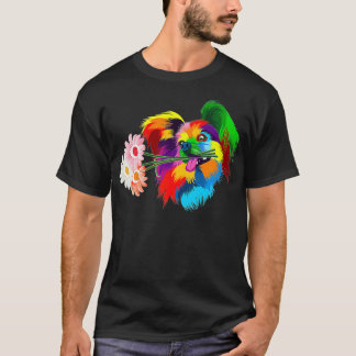 färgad papillon hund, färglösa hund papillon blomm t shirt