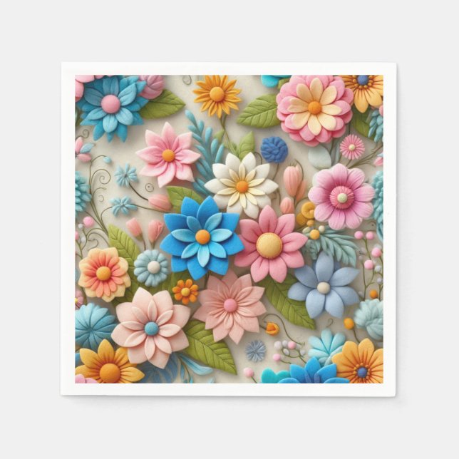 Färgad Pastel Vår 3D Felt Blommigt Art Papper Pappersservett (Framsidan)
