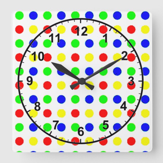 Färgad Polka dots Fyrkantig Klocka (Framsida)