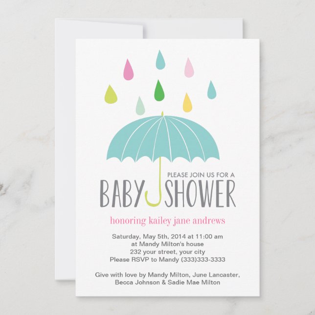 Färgad Raindroppar Baby Shower Inbjudan (Framsida)