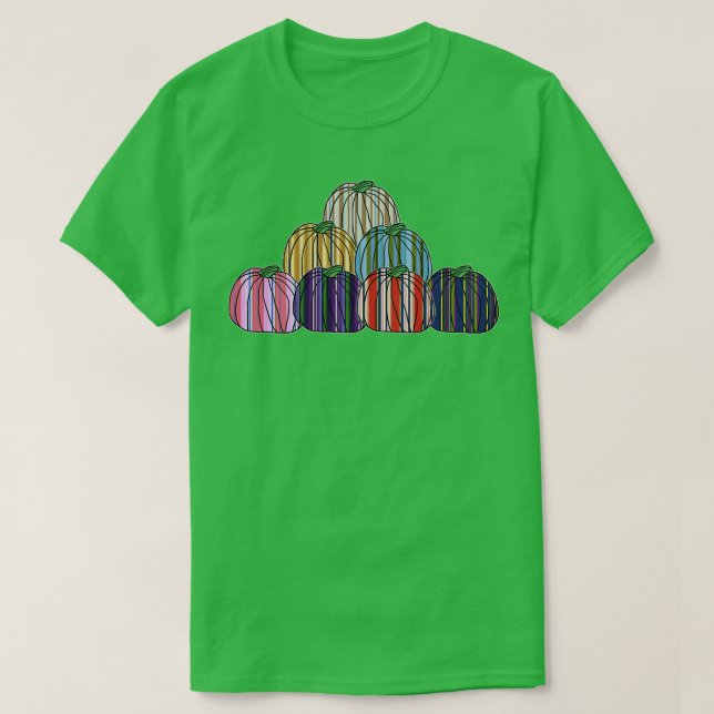 Färgad Rand Pumpkin Pile T Shirt (Design framsida)