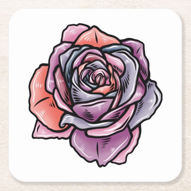 Färgad Ro Flower Underlägg Papper Kvadrat (Framsidan)