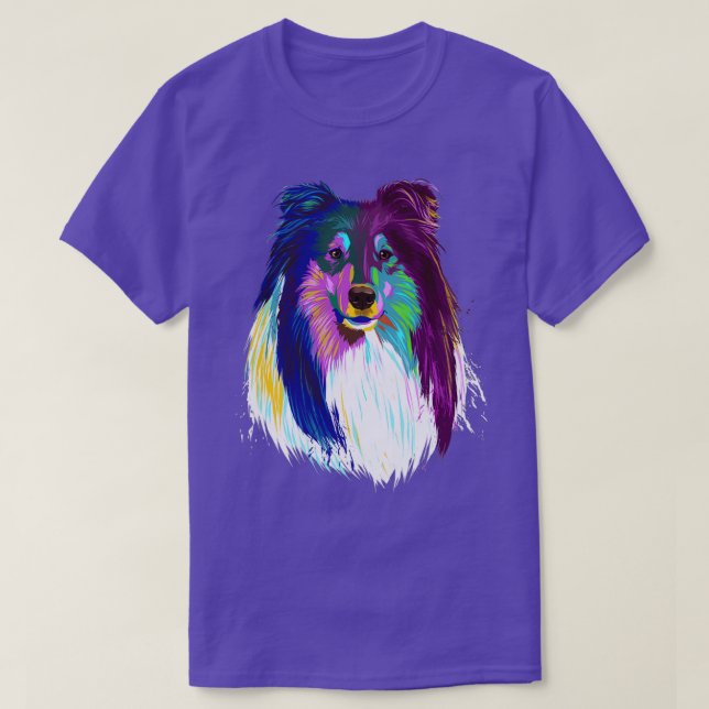 Färgad Rough Collie Hund T Shirt (Design framsida)