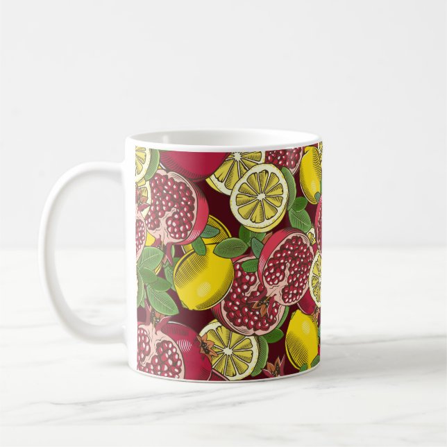 Färgad sömlös mönster med granater och kli kaffemugg (Vänster)