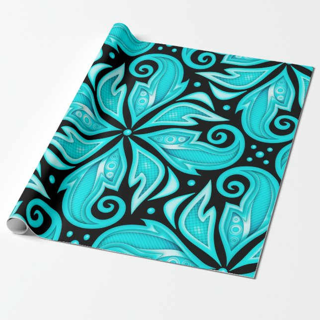Färgad Sömlöst Mönster med Blommigt Ethnic Motifs Presentpapper (Utrullad)