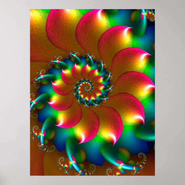 Färgad spiral fraktal design poster (Framsidan)