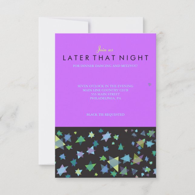 FÄRGAD STARS Bat mitzvah PARTY-KORT Inbjudningar (Framsida)