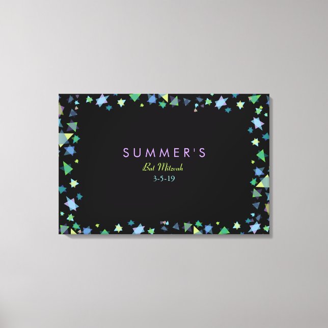 FÄRGAD STARS Pub Bat mitzvah inloggningskort Canvastryck (Framsida)