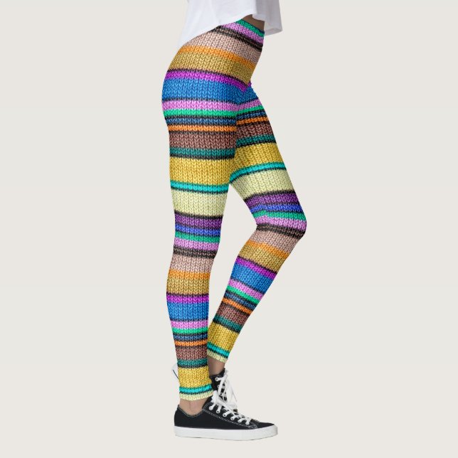 Färgad stickning Randigt sömlöst mönster 1 Leggings (Höger)