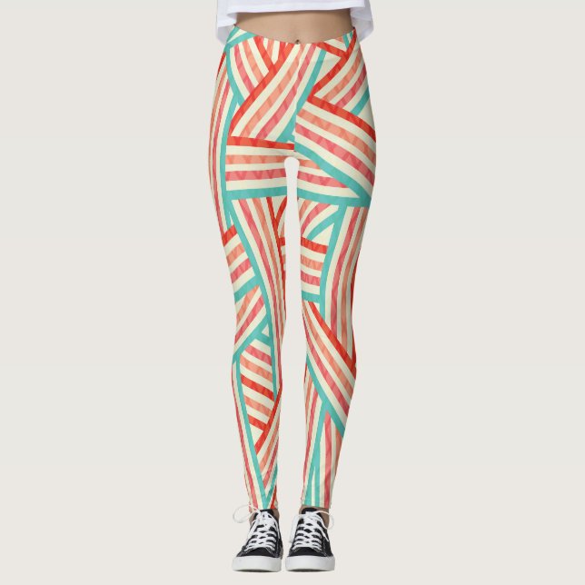 Färgad stripe-Abstrakt Mönster Leggings (Framsida)