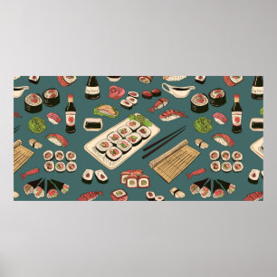 Färgad Sushi och sömlösa mönster,utmärkt Poster