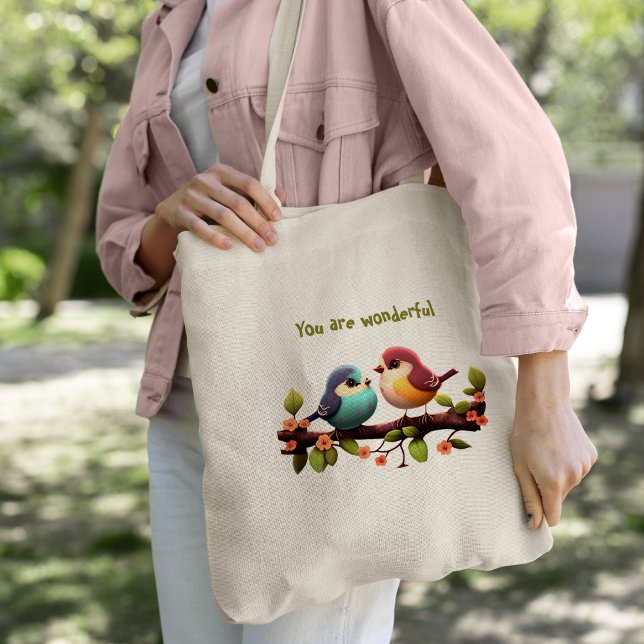 Färgad tecknad för söta fåglar Tote Bag Tygkasse (Colored cute birds cartoon Tote Bag
)