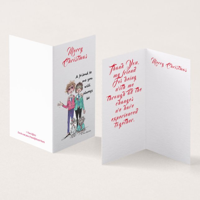 Färgad Teckning av 2 nära vänner och deras Hundar Kort (In- och utsida)