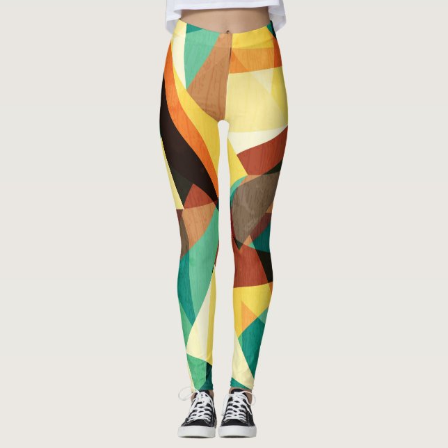 Färgad Triangle Wood Effect Struktur Leggings (Framsida)