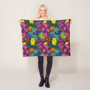 Färgad Tropical Löv Flowers Patternated Fleecefilt