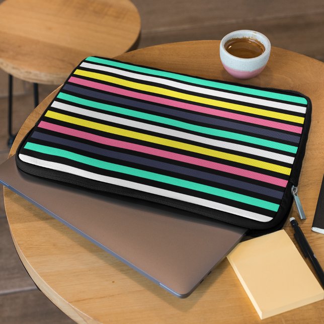 Färgad Vågrät Rand Laptop Fodral (Colored Horizontal Stripes Laptop Sleeve)