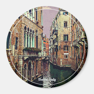 Färgad Venedig-kanalen med hus i vatten. Italien. Magnet
