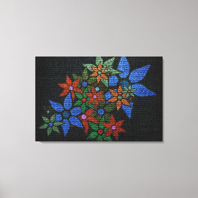 Färgad Vintage Blommönster Burlap Rustic Jute Canvastryck (Framsida)