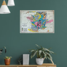 Färgad Vintage Geographical Karta Of Frankrike, 18