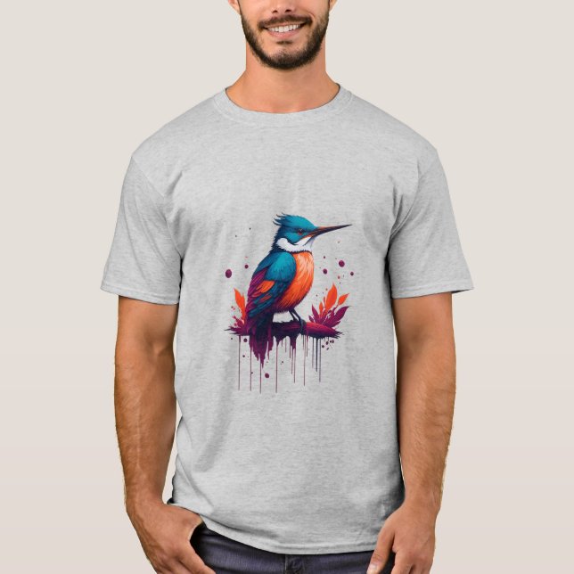 Färgad Watercolor Kingfisher T-shirt (Framsida)