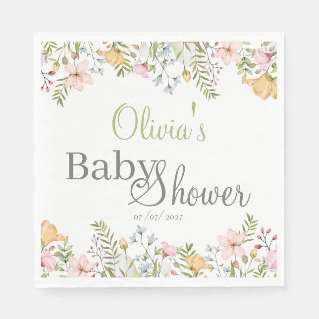 Färgad Wildblommes Blommigt Baby Shower Pappersservett (Framsidan)