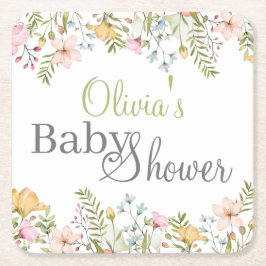 Färgad Wildblommes Blommigt Baby Shower Underlägg Papper Kvadrat