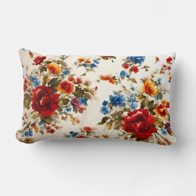 Färgade Е legant och delikat färglösa sommarblommo Lumbarkudde (Framsida)