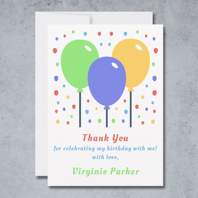Färgade ballonger födelsedags-kort för tack kort (Colored Balloons Birthday Thank You Card)