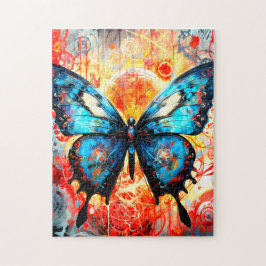 Färgade blå fjäril med pärlbakgrund. pussel