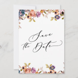 Färgade Blommigtar Luxury Calligraphy Spara datum Inbjudningar