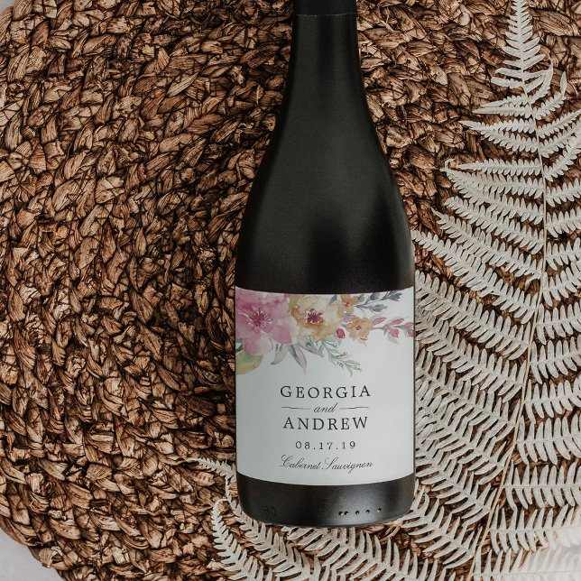 Färgade blommor Bröllop Vinflaska Etikett (Skapare uppladdad)