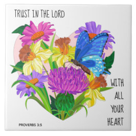 Färgade blommor i hjärtat, Verse från Proverbs 3:5 Kakelplatta