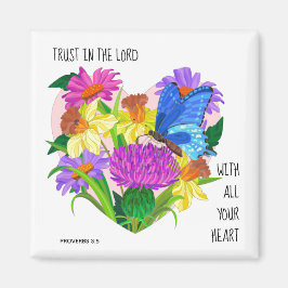 Färgade blommor i hjärtat, Verse från Proverbs 3:5 Magnet