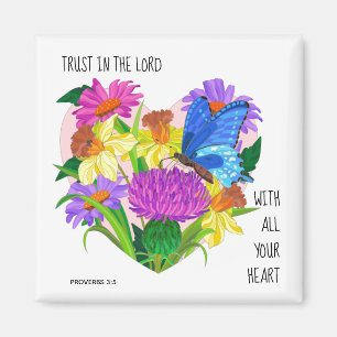 Färgade blommor i hjärtat, Verse från Proverbs 3:5 Magnet