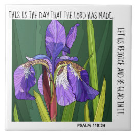 Färgade blommor (lila iris); VERSALM 118:24 Kakelplatta