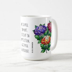 Färgade blommor med romer 12:12 kaffemugg